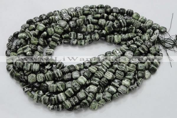 CSJ26 15.5 inches 10*10mm square green silver line jasper beads