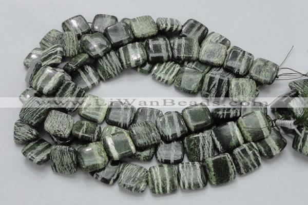 CSJ29 15.5 inches 20*20mm square green silver line jasper beads