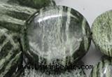 CSJ48 15.5 inches 40mm flat round green silver line jasper beads