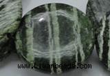 CSJ49 15.5 inches 50mm flat round green silver line jasper beads