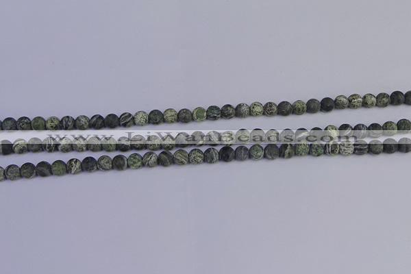 CSJ500 15.5 inches 4mm round matte green silver line jasper beads