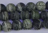 CSJ502 15.5 inches 8mm round matte green silver line jasper beads