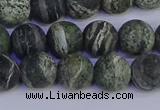 CSJ503 15.5 inches 10mm round matte green silver line jasper beads