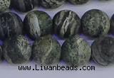 CSJ504 15.5 inches 12mm round matte green silver line jasper beads