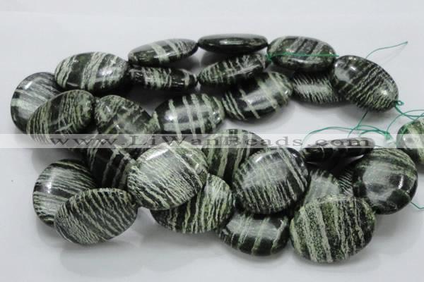 CSJ56 15.5 inches 30*40mm oval green silver line jasper beads