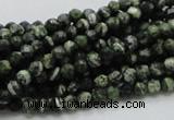 CSJ62 15.5 inches 4mm faceted round green silver line jasper beads