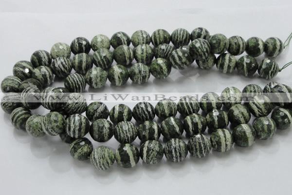 CSJ68 15.5 inches 16mm faceted round green silver line jasper beads