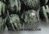 CSJ69 15.5 inches 20mm faceted round green silver line jasper beads