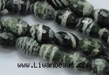 CSJ71 15.5 inches 10*14mm faceted rice green silver line jasper beads