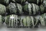 CSJ74 15.5 inches 15*20mm faceted rice green silver line jasper beads