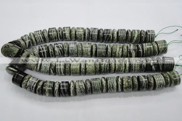 CSJ85 15.5 inches 6*18mm & 12*18mm rondelle green silver line jasper beads