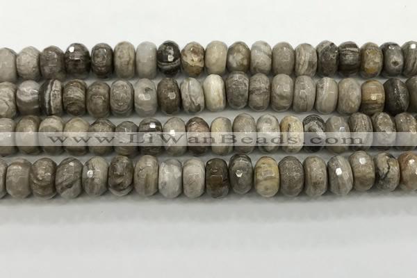 CSL133 15.5 inches 6*10mm faceted rondelle sliver leaf jasper beads