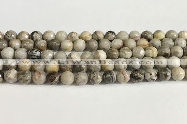 CSL158 15.5 inches 8mm faceted 

round sliver leaf jasper beads