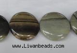 CSL32 15.5 inches 20mm flat round silver leaf jasper beads wholesale