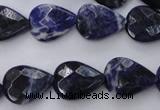 CSO385 15.5 inches 13*17mm faceted flat teardrop natural sodalite beads