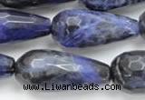 CSO39 15.5 inches 10*30mm faceted teardrop sodalite gemstone beads