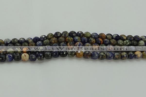 CSO752 15.5 inches 8mm faceted round orange sodalite beads