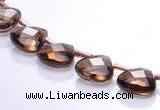 CSQ04 10mm faceted flat teardrop natural smoky quartz beads