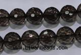 CSQ104 15.5 inches 12mm faceted round grade AA natural smoky quartz beads