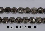 CSQ122 8mm faceted flat round grade AA natural smoky quartz beads