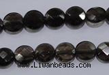 CSQ123 10mm faceted flat round grade AA natural smoky quartz beads