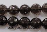 CSQ132 15.5 inches 16mm faceted round grade AA natural smoky quartz beads