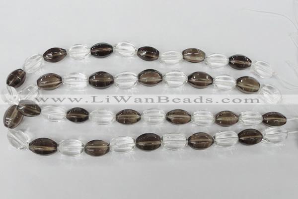 CSQ150 15.5 inches 12*18mm rice white crystal & smoky quartz beads