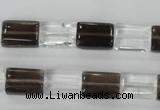 CSQ156 15.5 inches 10*14mm rectangle white crystal & smoky quartz beads