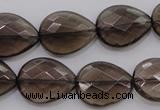 CSQ204 15*20mm faceted flat teardrop grade AA natural smoky quartz beads