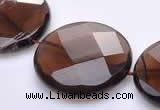 CSQ22 AB grade 30mm faceted coin natural smoky quartz beads