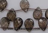 CSQ235 10*14mm faceted briolette grade AA natural smoky quartz beads