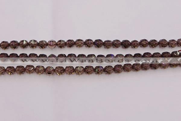 CSQ526 15.5 inches 6mm faceted nuggets smoky quartz gemstone beads