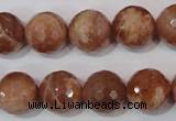 CSS508 15.5 inches 14mm faceted round natural golden sunstone beads