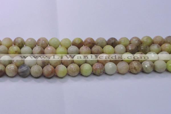 CSS614 15.5 inches 12mm faceted round yellow sunstone gemstone beads