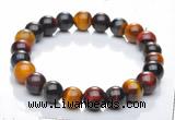 CTB01 6 inch 8mm round mixed color tiger eye bracelet Wholesale