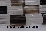 CTB102 11*15mm faceted tube white crystal & smoky quartz beads