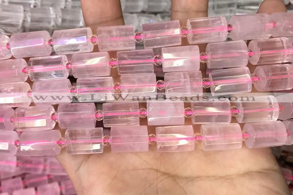 CTB203 15.5 inches 10*15mm faceted tube rose quartz beads