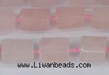 CTB731 15.5 inches 6*10mm - 8*12mm faceted tube rose quartz beads