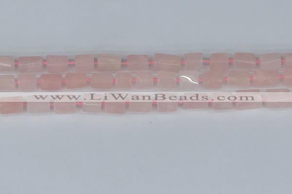 CTB731 15.5 inches 6*10mm - 8*12mm faceted tube rose quartz beads