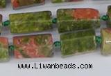 CTB742 15.5 inches 6*10mm - 8*12mm faceted tube unakite beads