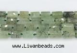 CTB881 13*25mm - 14*19mm faceted tube green rutilated quartz beads