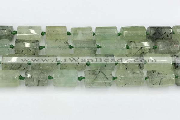 CTB881 13*25mm - 14*19mm faceted tube green rutilated quartz beads