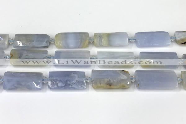 CTB920 13*25mm - 15*28mm faceted flat tube blue chalcedony beads