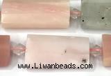 CTB923 13*25mm - 15*28mm faceted flat tube pink opal beads