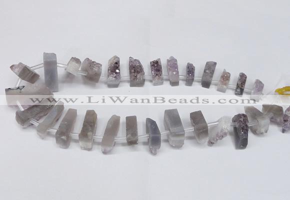 CTD1594 Top drilled 8*25mm - 9*25mm sticks druzy amethyst beads