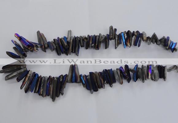 CTD1628 Top drilled 4*15mm - 6*35mm sticks plated quartz beads