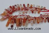 CTD2112 Top drilled 10*25mm - 12*45mm sticks pink quartz beads