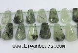 CTD2273 16*28mm - 20*30mm faceted freeform green rutilated quartz beads