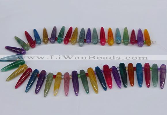 CTD2730 Top drilled 8*35mm bullet agate gemstone beads wholesale