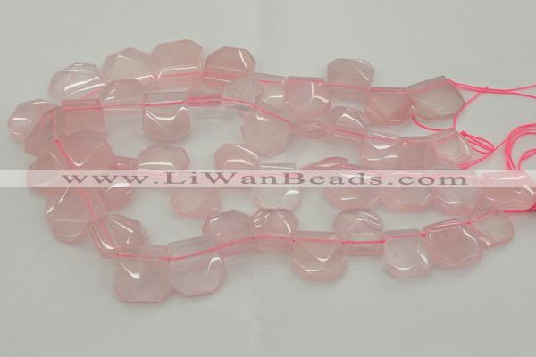 CTD314 Top drilled 15*18mm - 18*20mm faceted freeform rose quartz beads